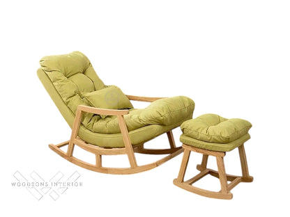 Sheesham Wood Rocking Chair with Footrest & Cushion (Parrot Green)