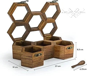 Wooden Spice Box with 12 Jars & Spoons