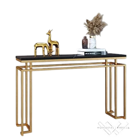Black Marble Console Table with Metal Finish