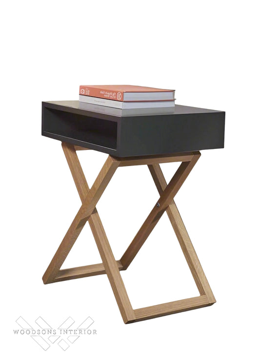 Black & Wood X-Frame Bedside Table