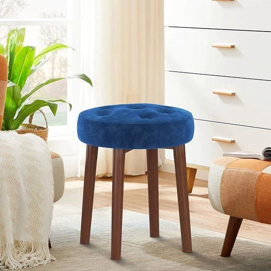 Round Vanity Stool With Wooden Legs - WOODSONS INTERIOR