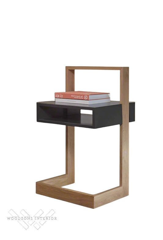 Black & Wood Minimalist Bedside Table"