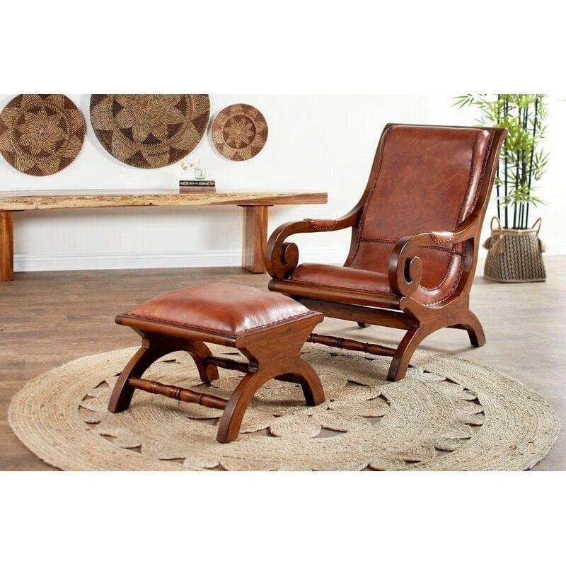 Teak Wood Armchair with Ottoman - WOODSONS INTERIOR