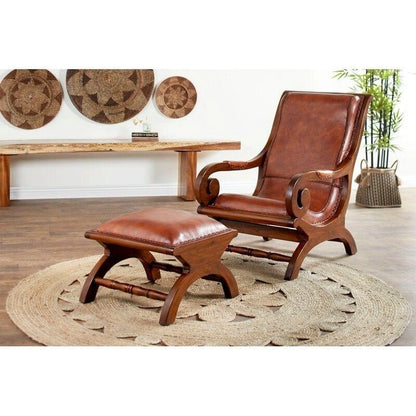 Teak Wood Armchair with Ottoman - WOODSONS INTERIOR