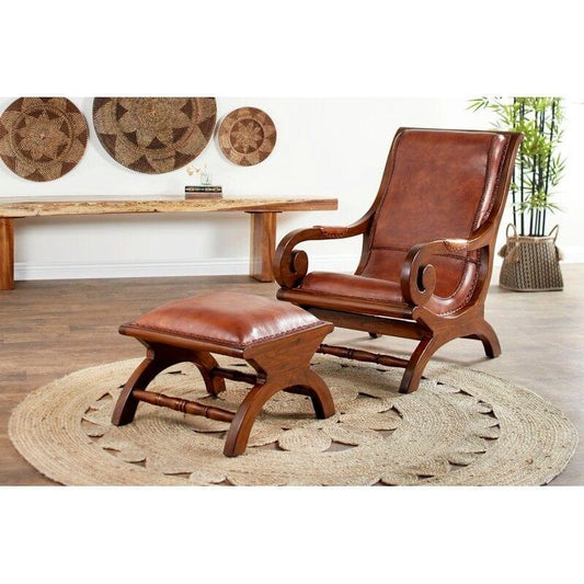Teak Wood Armchair with Ottoman - WOODSONS INTERIOR