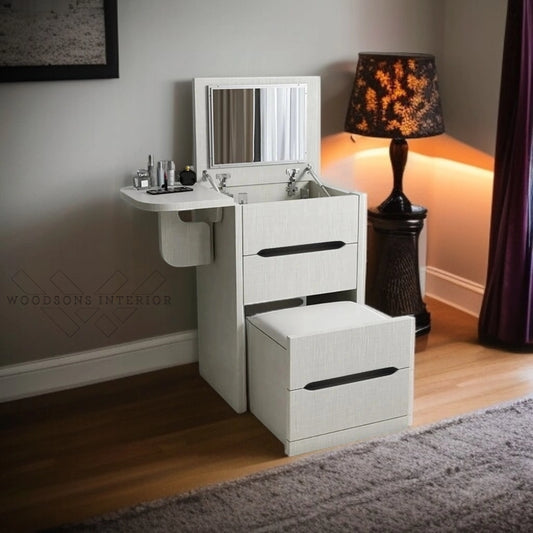 Nordic Mini Flip-Top Vanity Set with Mirror & Stool