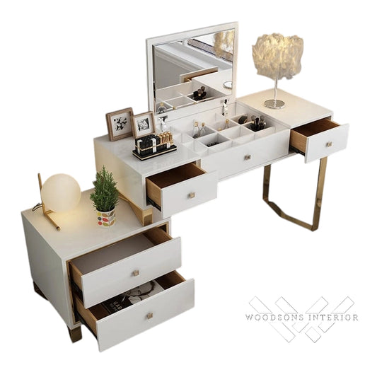 White 2-in-1 Makeup Vanity with Flip Mirror & 4 Drawers