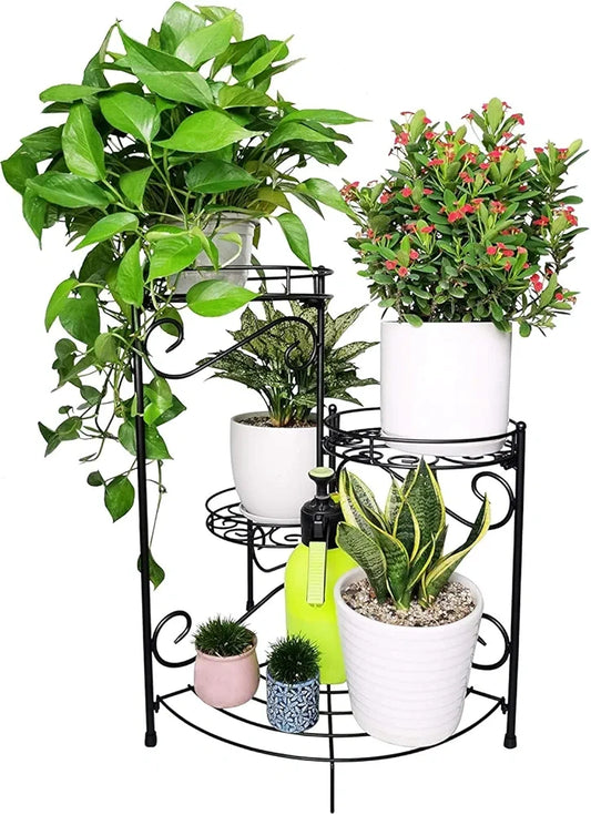 Corner Metal Plant Stand – Multi-Tier, Black, Scroll Design - WOODSONS INTERIOR