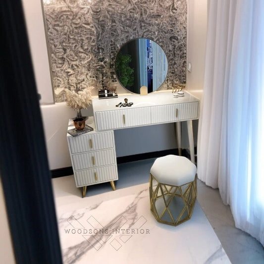 5-Drawer White Makeup Vanity with Stool