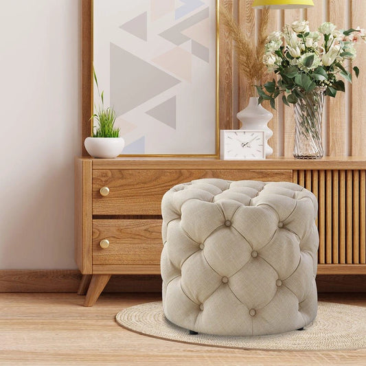 Round Velvet Tufted Solid Puffy Stool - WOODSONS INTERIOR