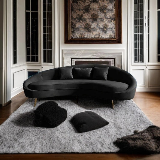 Cashew 3-Seater Velvet Sofa – Black