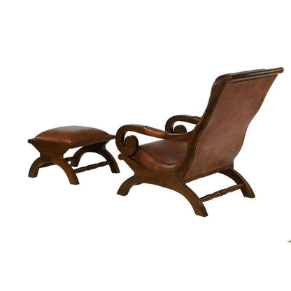 Teak Wood Armchair with Ottoman - WOODSONS INTERIOR