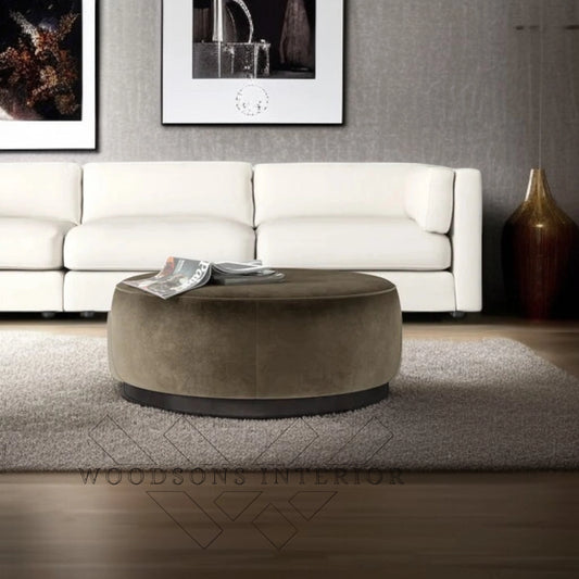 Tufted Wide Round Velvet Ottoman