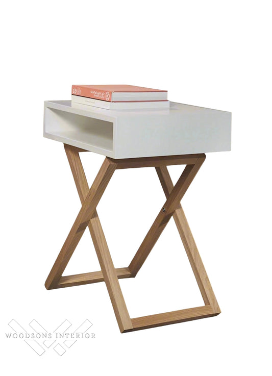 White Cross-Leg Wood Bedside Table