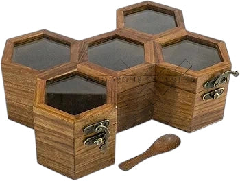 Wooden Spice Box with 12 Jars & Spoons