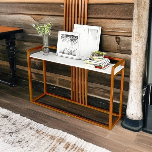 Console Table In Sleek Copper Rods Design