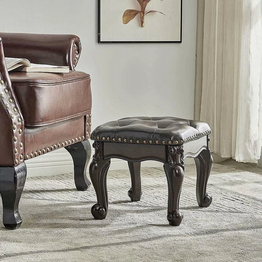 Square Ottoman Footstool – Dark Brown Teak Wood Cushion Seat - WOODSONS INTERIOR
