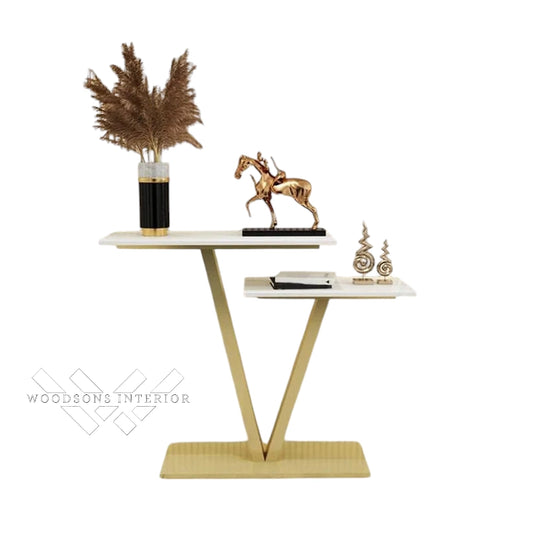 Contemporary White Marble Golden Console Table