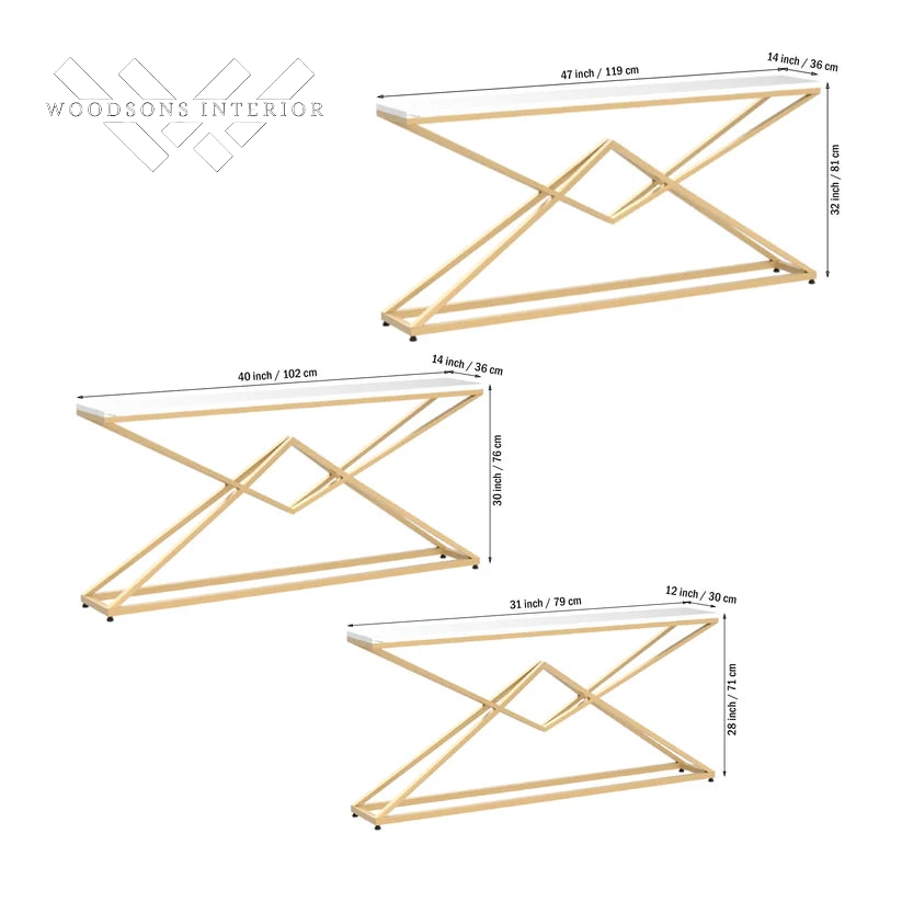 Console Marble Table Golden Metal Finish