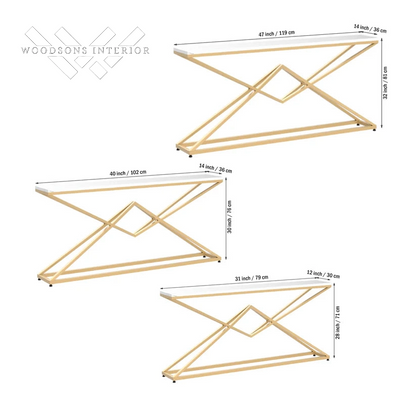 Console Marble Table Golden Metal Finish