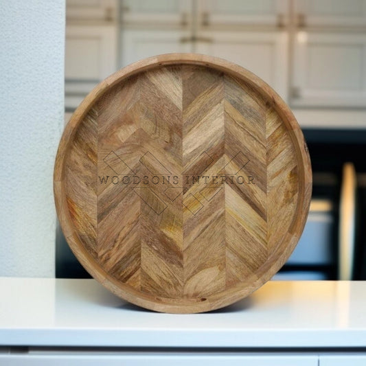 Chevron Pattern Wooden Serving Tray