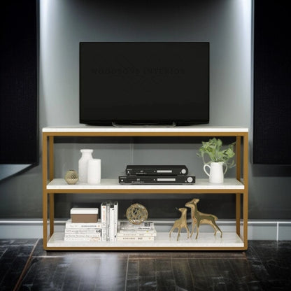 White Marble Console Table with Golden Finish