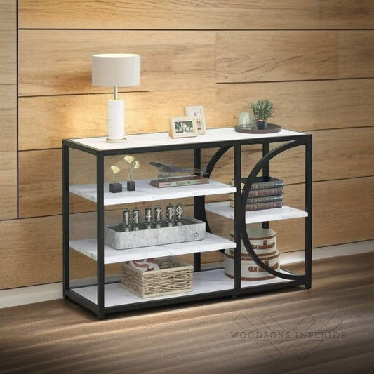 White Marble Black Console Table