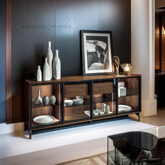 Walnut Display Unit with LED Lights